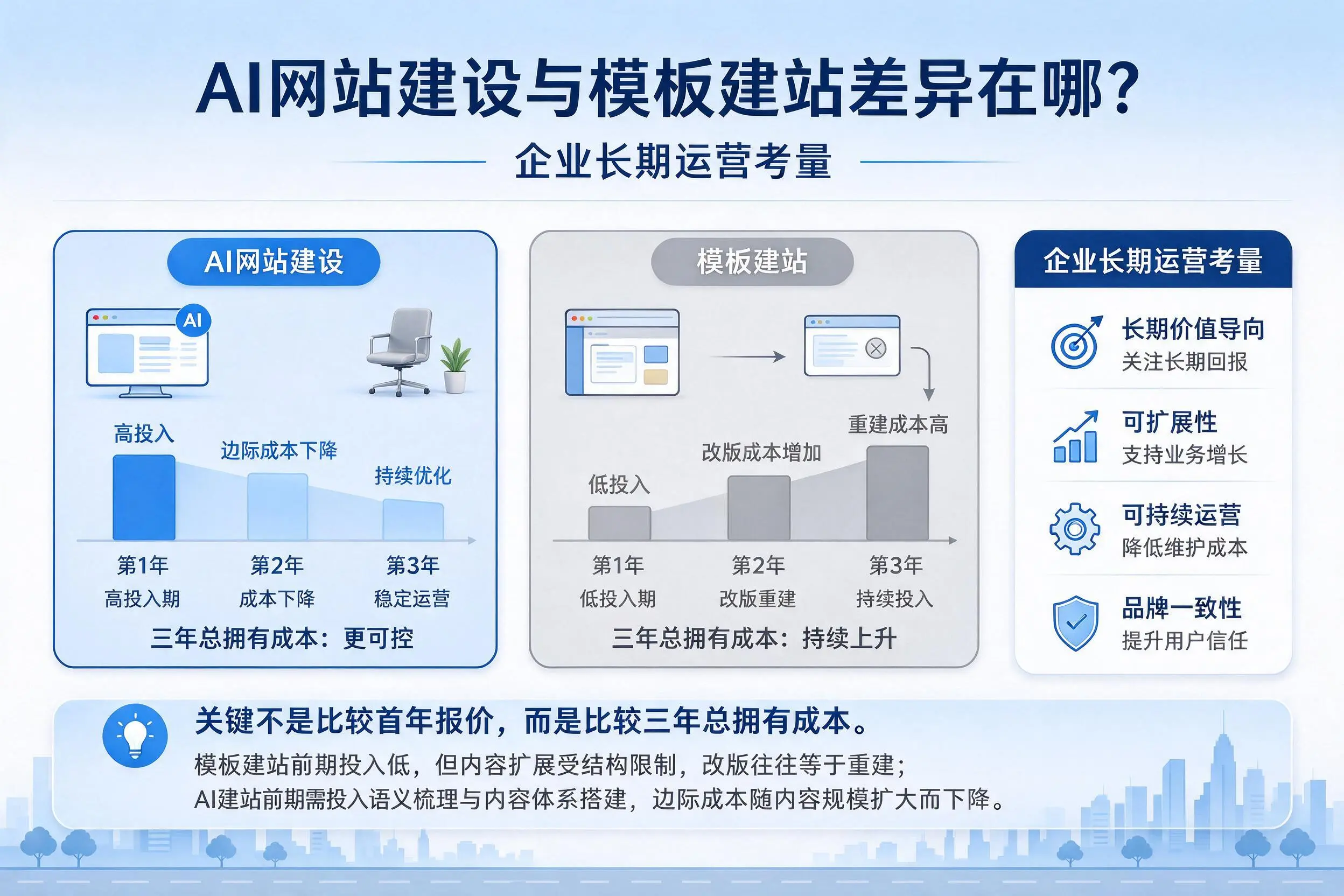 AI网站建设与模板建站差异在哪？阿拉善企业长期运营考量